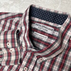 Nick‎ Graham Everywhere Mens 2XL Red Plaid Stretch Modern Fit Button Down Shirt